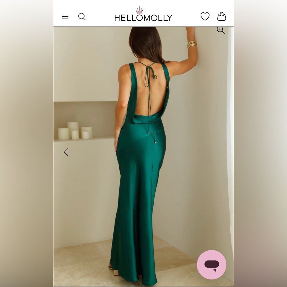 Hello Molly Seen for You Cowl Neck Satin Maxi in Emerald, Size Small